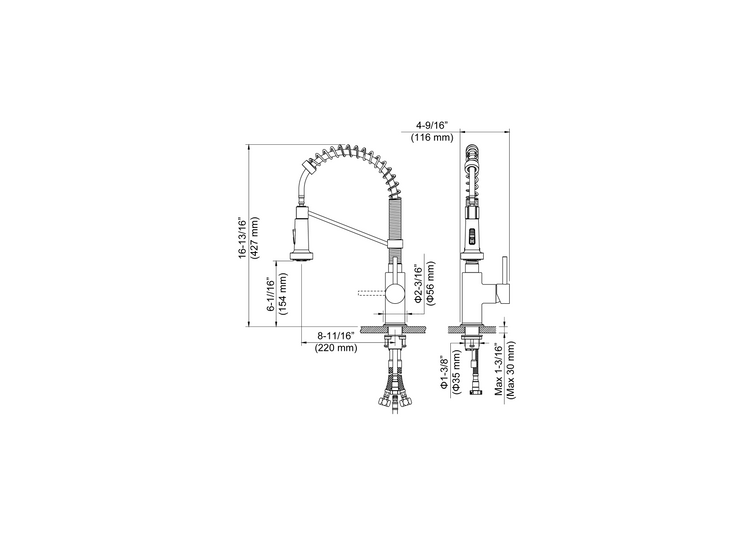 Jinox Kitchen Faucet Pull Down Single Lever in Chrome and Matte Black