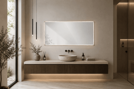 LED Plexi Glass Mirror, Dimmerable Sensor, Safety Film Backed Mirror Glass 55.1" × 23.8" × 1.5"