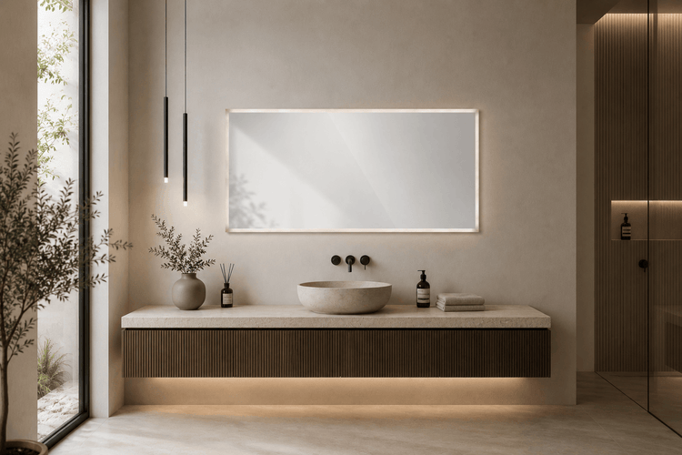 LED Plexi Glass Mirror, Dimmerable Sensor, Safety Film Backed Mirror Glass 55.1" × 23.8" × 1.5"