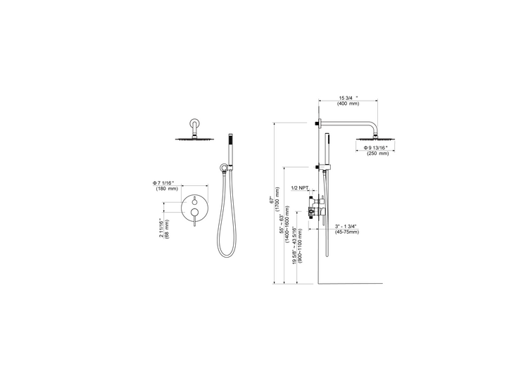 Jinox Round Shower Kit in Chrome, Brushed Gold, Brushed Nickel and Matte Black