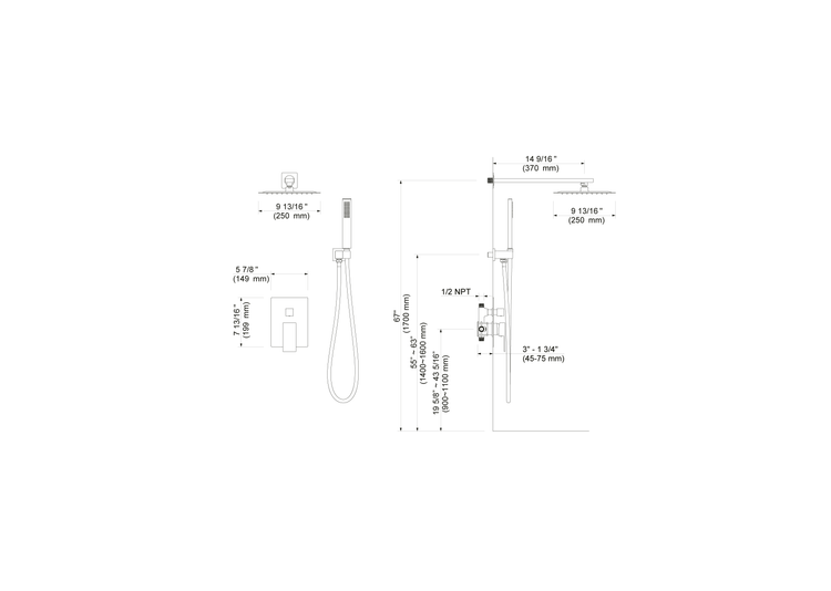 Jinox Square Shower Kit in Chrome, Brushed Gold, Brushed Nickel and Matte Black
